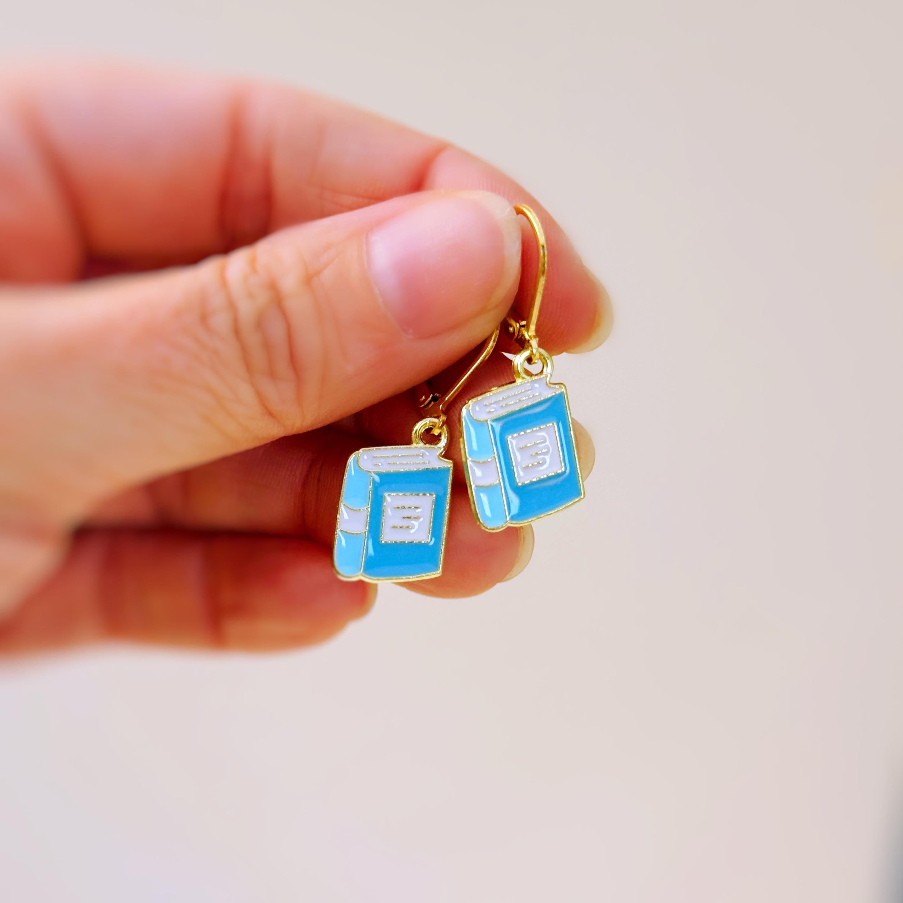 Book Earrings dangle handmade gold Bookish Jewelry unique dangling fun charm earrings nerdy bookish gift for book club, teachers, readers