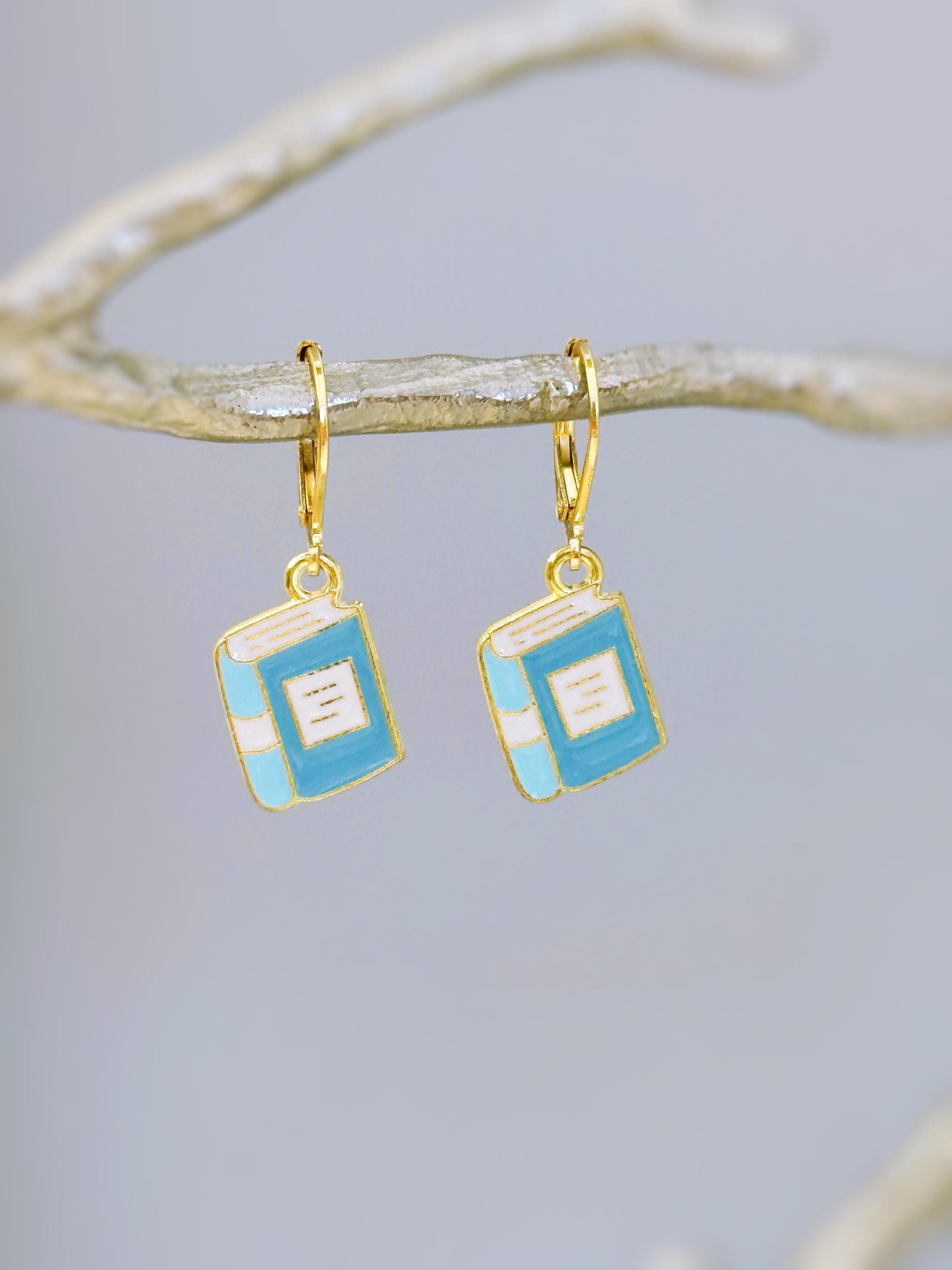 Book Earrings dangle handmade gold Bookish Jewelry unique dangling fun charm earrings nerdy bookish gift for book club, teachers, readers