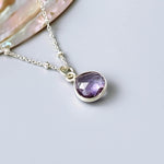 Pink Amethyst Necklace Sterling Silver handmade purple gemstone pendant February birthstone jewelry layering necklace for women gift for mom