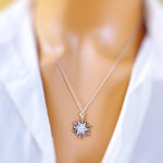 Silver Snowflake Necklace handmade gold crystal winter wedding jewelry festive sparkling Christmas necklace gift for women, holiday parties