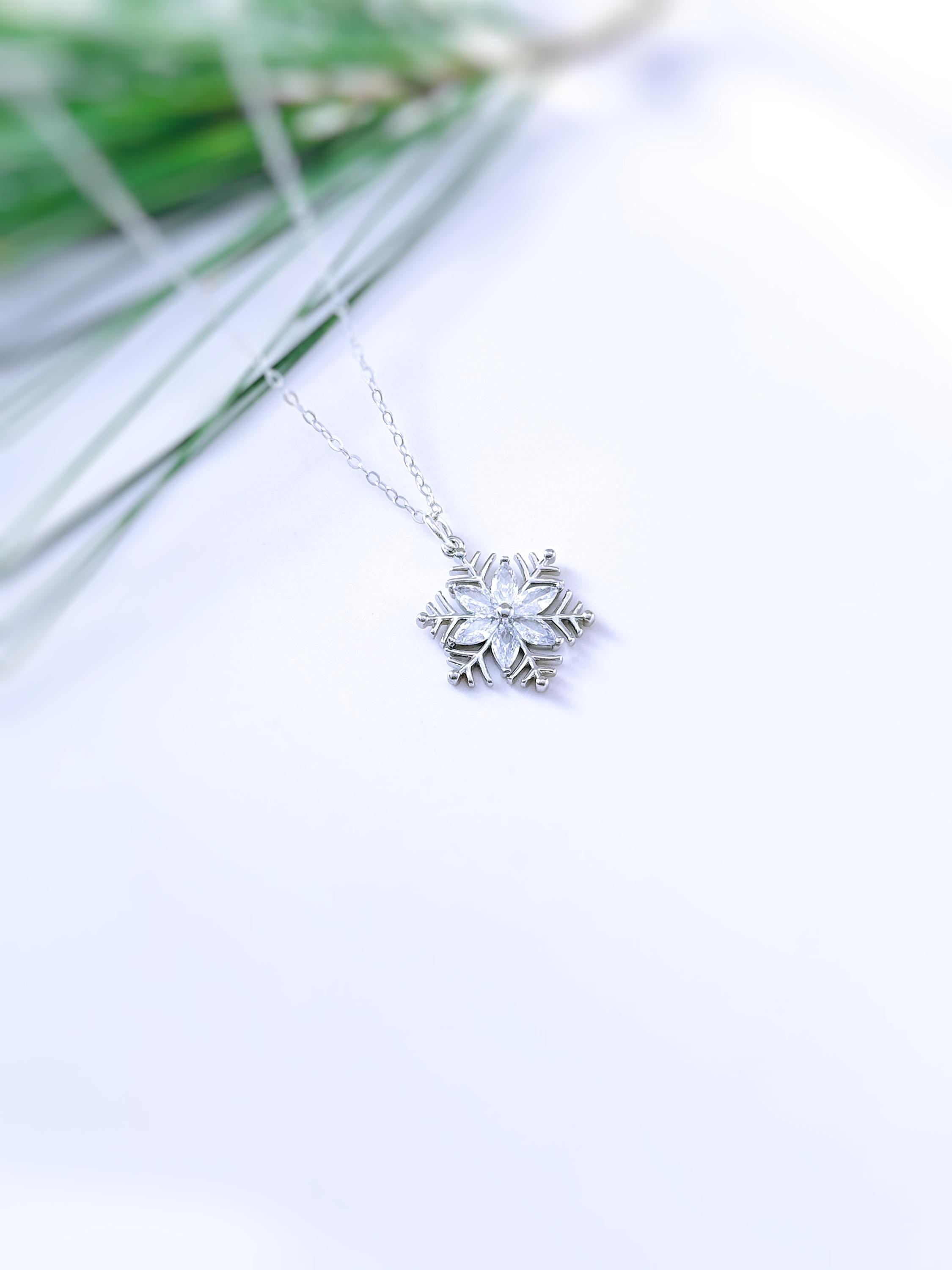 Silver Snowflake Necklace handmade gold crystal winter wedding jewelry festive sparkling Christmas necklace gift for women, holiday parties