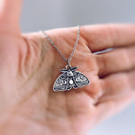 Silver Moth Necklace handmade whimsigoth jewelry gothic insect bug jewelry stainless steel grunge goth moon phase deaths head moth pendant