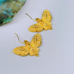 Gold Moth Earrings dangle handmade silver whimsigoth jewelry gothic insect bug jewelry gothic deaths head moth statement earrings for her