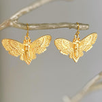 Gold Moth Earrings dangle handmade whimsigoth jewelry gothic insect bug jewelry grunge goth deaths head moth statement earrings for women