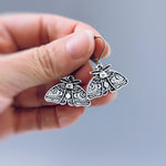 Silver Moth Earrings dangle handmade whimsigoth jewelry gothic insect bug jewelry grunge goth deaths head moth statement earrings for women