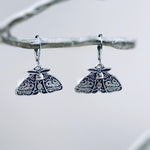 Silver Moth Earrings dangle handmade whimsigoth jewelry gothic insect bug jewelry grunge goth deaths head moth statement earrings for women