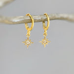 Tiny North Star Earrings dangle gold Huggie Hoops dainty minimalist Polaris charm crystal earrings handmade jewelry gift for daughter, bff