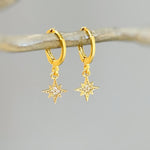 Tiny North Star Earrings dangle gold Huggie Hoops dainty minimalist Polaris charm crystal earrings handmade jewelry gift for daughter, bff