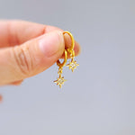 Tiny North Star Earrings dangle gold Huggie Hoops dainty minimalist polaris charm crystal earrings handmade jewelry gift for daughter, bff