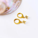 Tiny North Star Earrings dangle gold Huggie Hoops dainty minimalist polaris charm crystal earrings handmade jewelry gift for daughter, bff