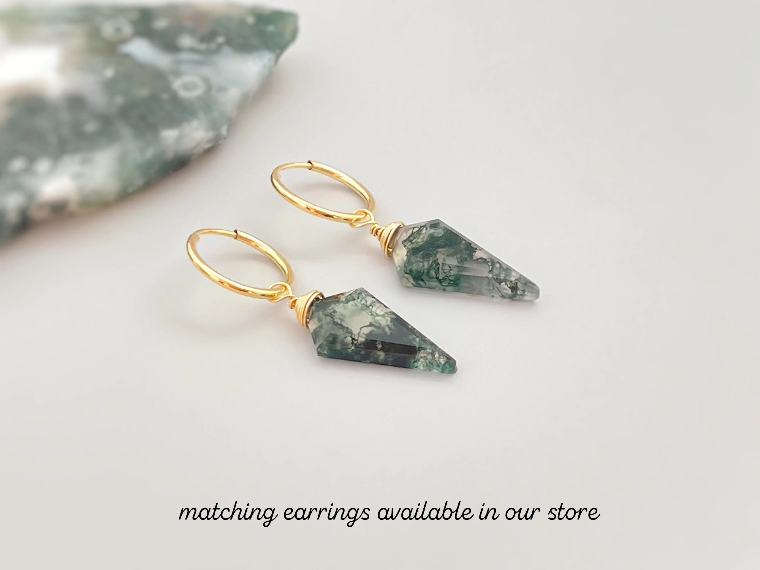 Moss Agate Pendant Necklace sterling silver, gold, rose gold