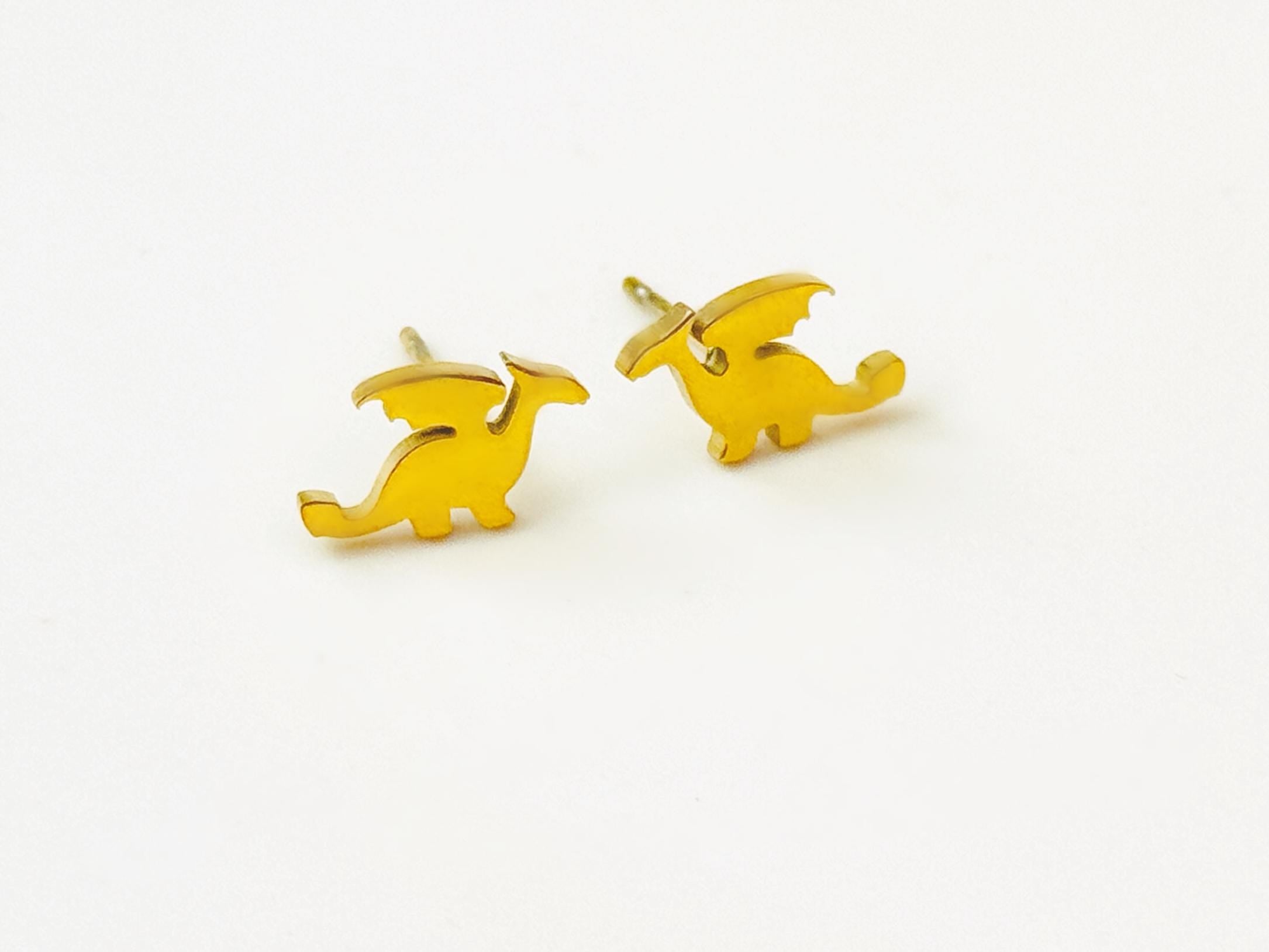 Tiny Dragon Earrings studs in silver, gold, cute dainty trendy fantasy jewelry gift for girlfriend, sister, daughter, friend, bff, roommate