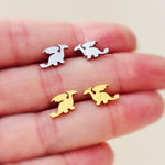 Tiny Dragon Earrings studs in silver, gold, cute dainty trendy fantasy jewelry gift for girlfriend, sister, daughter, friend, bff, roommate