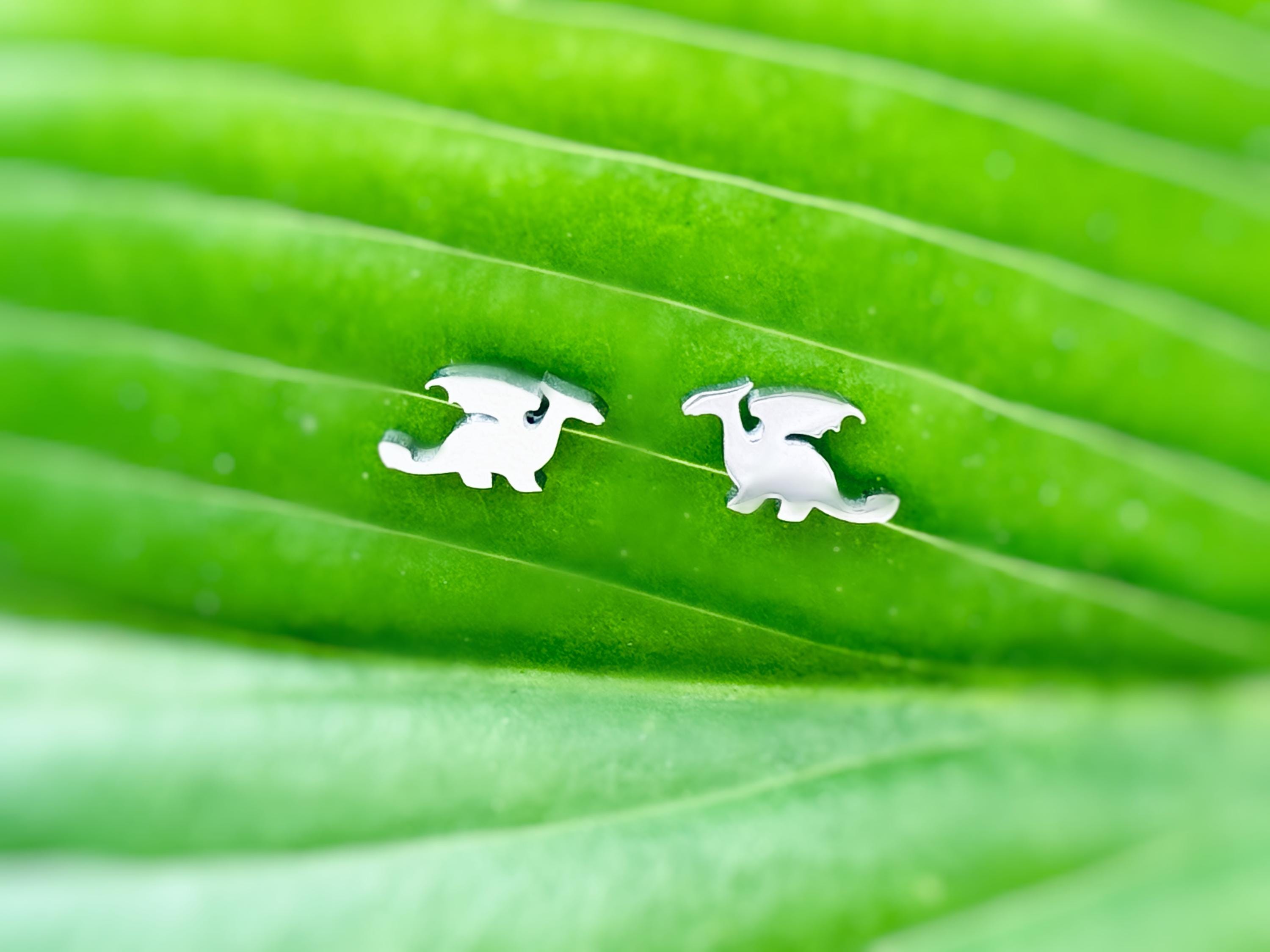 Tiny Dragon Earrings studs in silver, gold, cute dainty trendy fantasy jewelry gift for girlfriend, sister, daughter, friend, bff, roommate