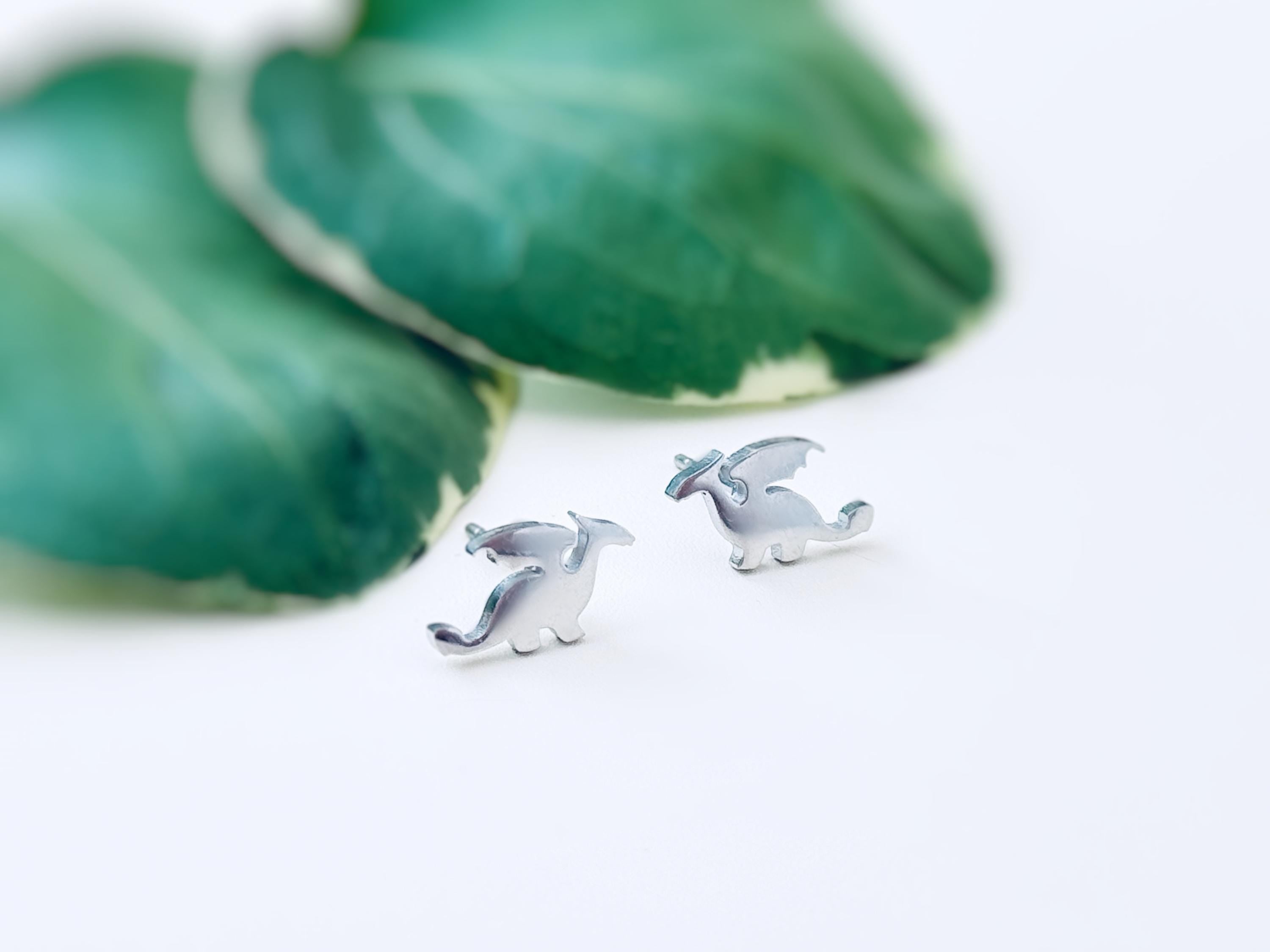 Tiny Dragon Earrings studs in silver, gold, cute dainty trendy fantasy jewelry gift for girlfriend, sister, daughter, friend, bff, roommate