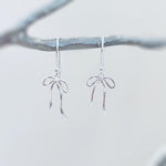 Sterling Silver Ribbon Bow Earrings dangle romantic gift for girlfriend wife handmade jewelry for women long leverback bowknot charms