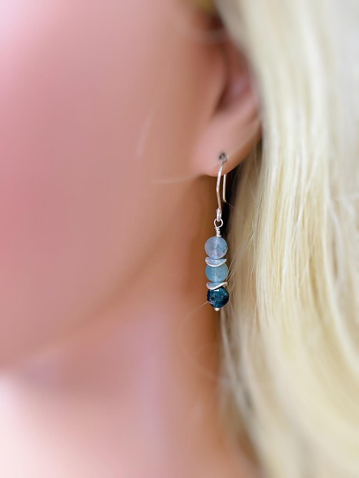 Moss Agate Earrings Rose Gold Dangle