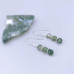 Dangly Moss Agate Earrings in Sterling Silver, gold rose gold