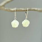 Mother of Pearl Rose Earrings 14k Gold Dangle handmade birthflower jewelry leverback June Birthday birth flower gift for grandma mom wife