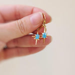North Star Earrings dangle gold Huggie Hoops dainty minimalist blue Polaris charm aqua crystal earrings handmade jewelry gift for daughter