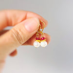 Dainty Pearl and Ruby Earrings dangle 14k gold Sterling Silver dangly handmade red gemstone freshwater pearl jewelry July birthstone gift