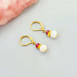 Dainty Pearl and Ruby Earrings dangle 14k gold Sterling Silver dangly handmade red gemstone freshwater pearl jewelry July birthstone gift