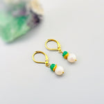 Dainty Pearl and Emerald Earrings dangle 14k gold, Sterling Silver dangly handmade green gemstone freshwater pearl jewelry May birthstone