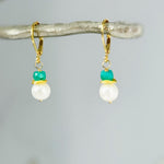 Dainty Pearl and Emerald Earrings dangle 14k gold, Sterling Silver dangly handmade green gemstone freshwater pearl jewelry May birthstone