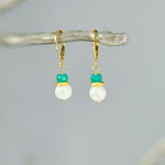 Dainty Pearl and Emerald Earrings dangle 14k gold, Sterling Silver dangly handmade green gemstone freshwater pearl jewelry May birthstone