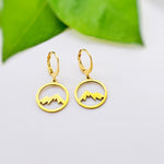 Silver Mountain Earrings Huggie Hoop dangle gold hoops handmade nature jewelry gift for hikers, campers, skiers bff Colorado smoky mountains