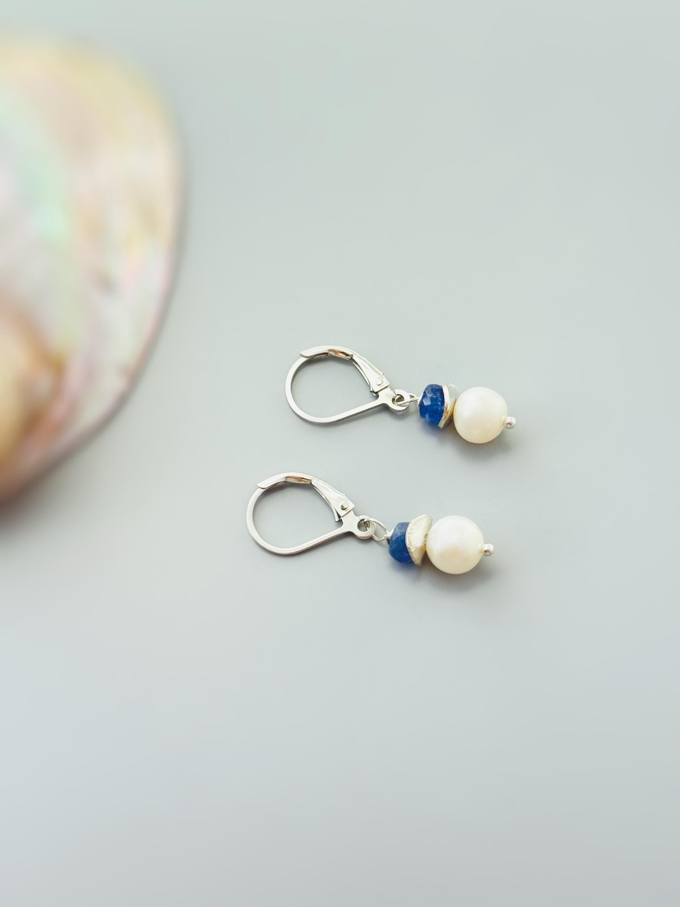 Dainty Tanzanite and Pearl Earrings dangle 14k gold , Sterling Silver handmade purple gemstone freshwater pearl jewelry December birthstone