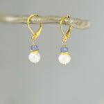 Dainty Tanzanite and Pearl Earrings dangle 14k gold , Sterling Silver handmade purple gemstone freshwater pearl jewelry December birthstone