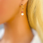 Dainty Pearl and Pink Sapphire Earrings dangle 14k gold Sterling Silver handmade gemstone freshwater pearl jewelry September birthstone gift