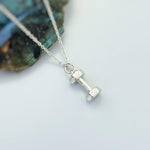 Dumbbell Necklace silver, gold unique fitness accessories gym gift for personal trainers, powerlifters, weightlifters, women, men, athletes