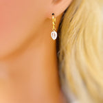 Tiny Quartz Crystal Leaf Earrings Gold Huggie Hoops Dangle charms Silver, Rose Gold gift for gardener girlfriend bff sister daughter mom bff