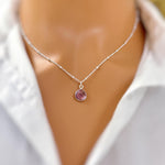Pink Amethyst Necklace Sterling Silver handmade purple gemstone pendant February birthstone jewelry layering necklace for women gift for mom