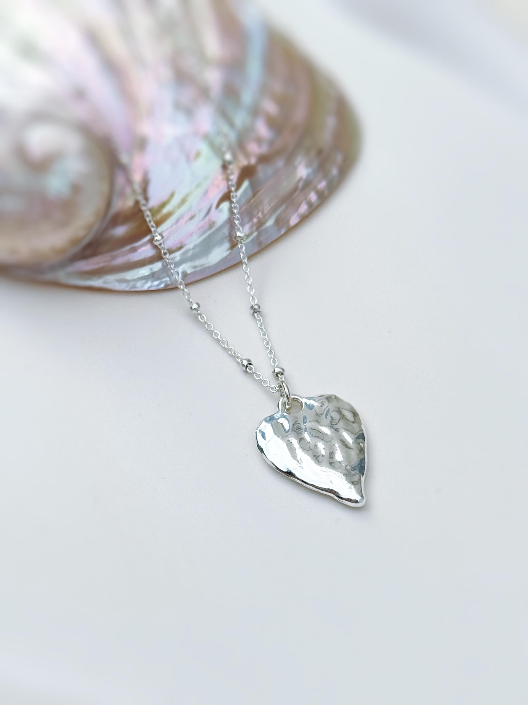 Hammered Gold Heart Necklace silver heart pendant for women romantic handmade jewelry gift for mom, grandma, wife, sister bff, girlfriend