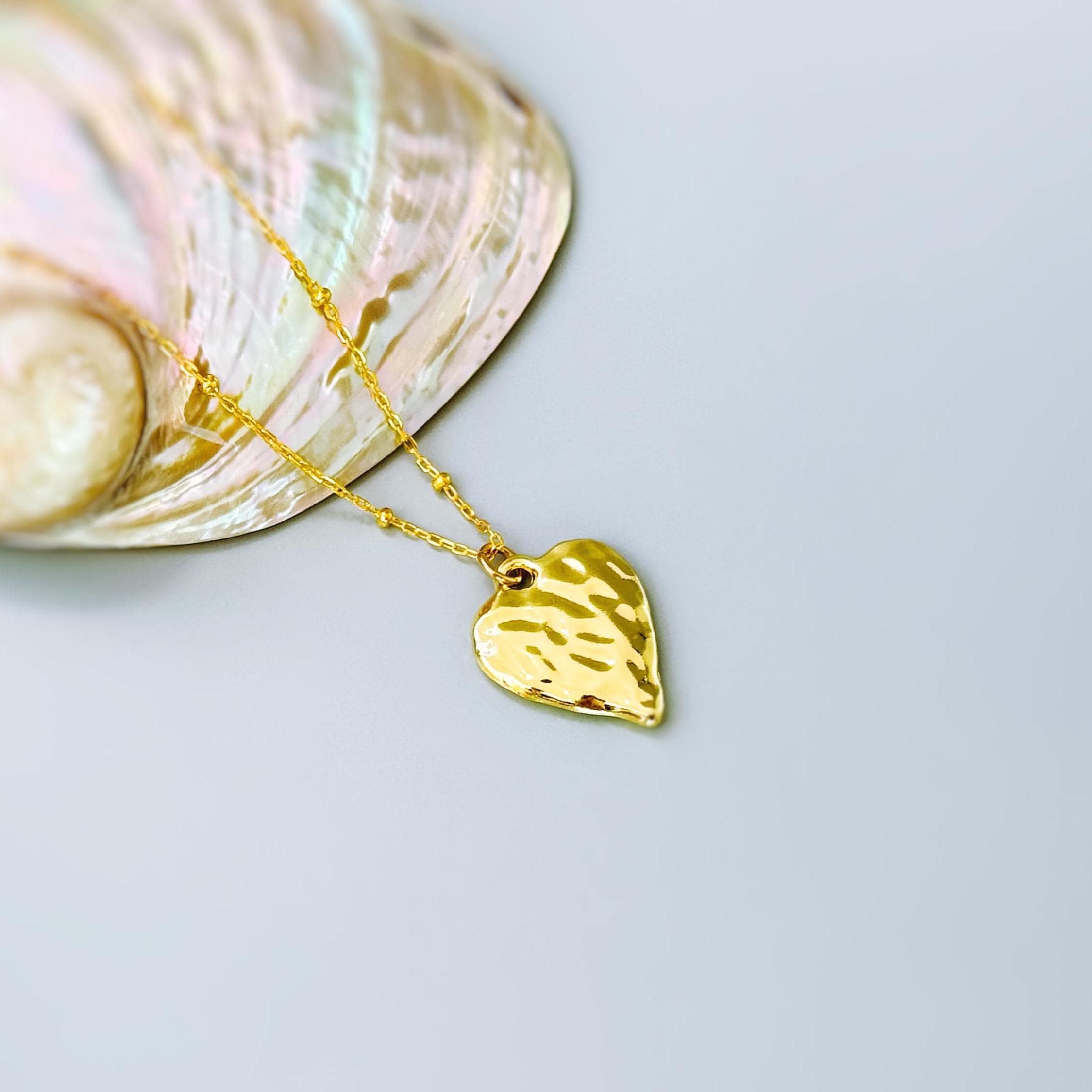 Hammered Gold Heart Necklace silver heart pendant for women romantic handmade jewelry gift for mom, grandma, wife, sister bff, girlfriend