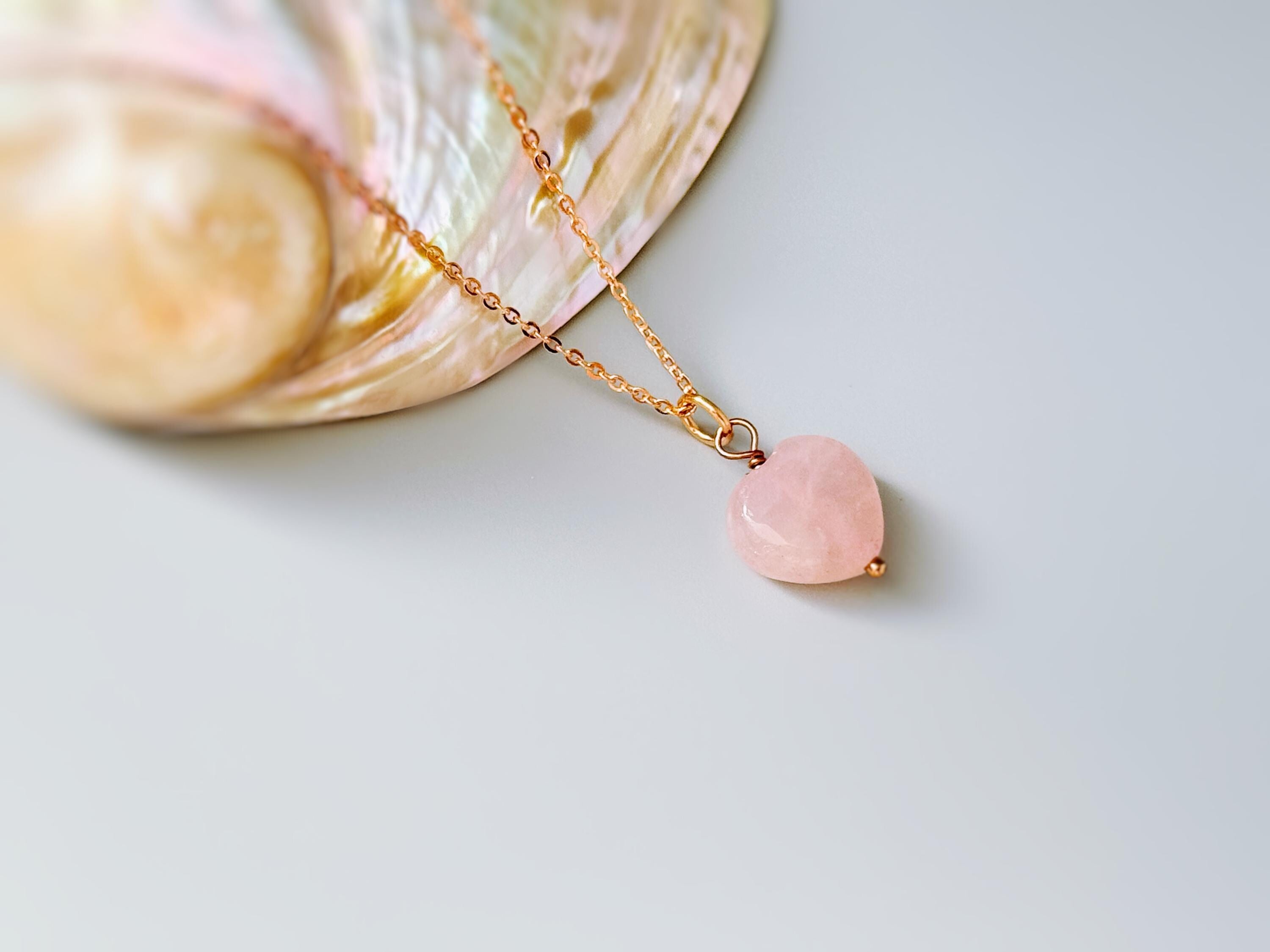Rose Quartz Heart Necklace Silver, Gold, Rose Gold handmade pink gemstone pendant January birthstone gift for girlfriend, wife, mom sister