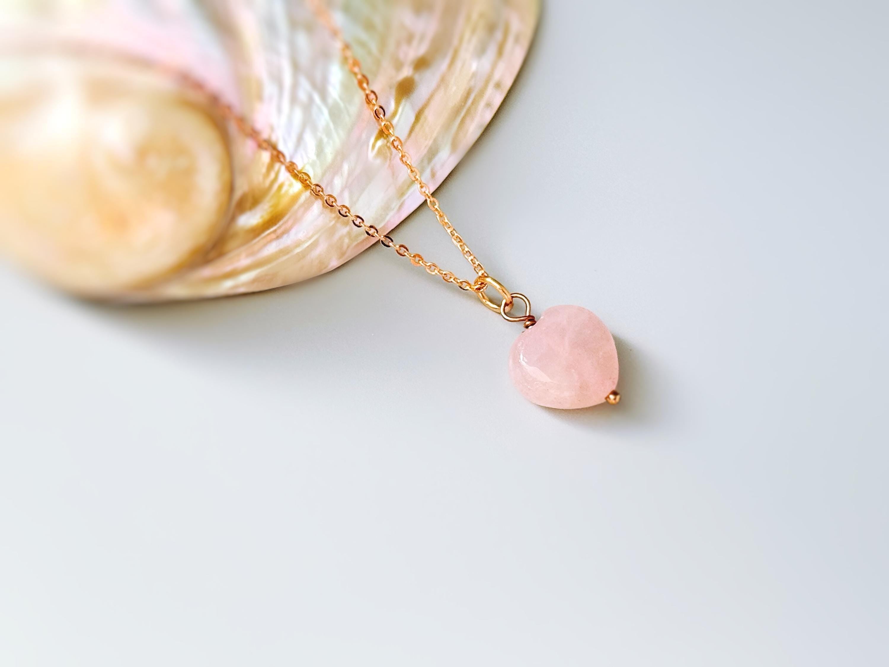 Rose Quartz Heart Necklace Gold, Silver, rose gold handmade pink gemstone pendant January birthstone gift for girlfriend, wife, mom sister