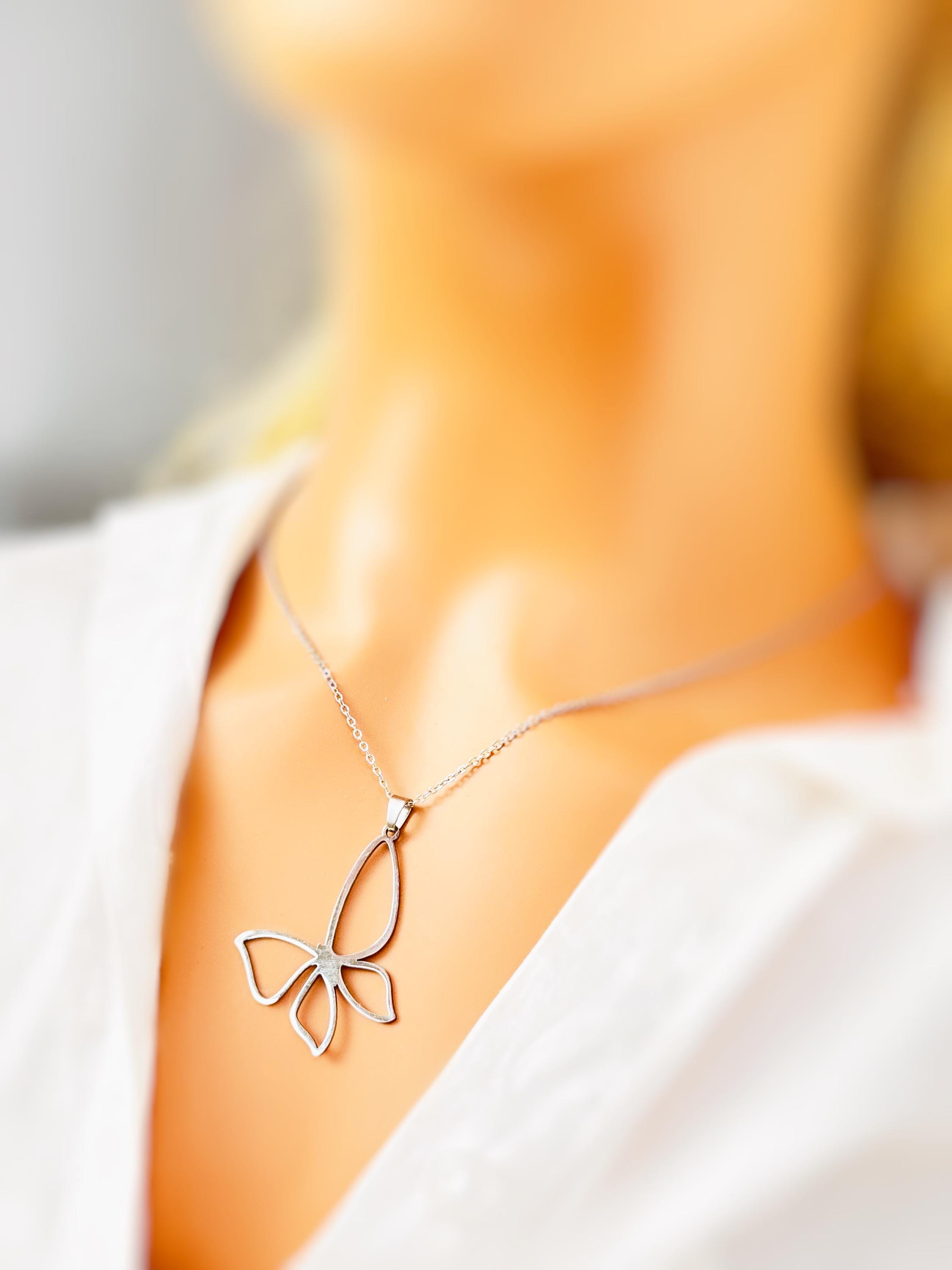 Silver Butterfly Necklace handmade unique minimalist jewelry gift for nature lovers gardeners, sister daughter, mom statement necklace steel