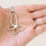 Silver Butterfly Necklace handmade unique minimalist jewelry gift for nature lovers gardeners, sister daughter, mom statement necklace steel