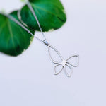 Silver Butterfly Necklace handmade unique minimalist jewelry gift for nature lovers gardeners, sister daughter, mom statement necklace steel