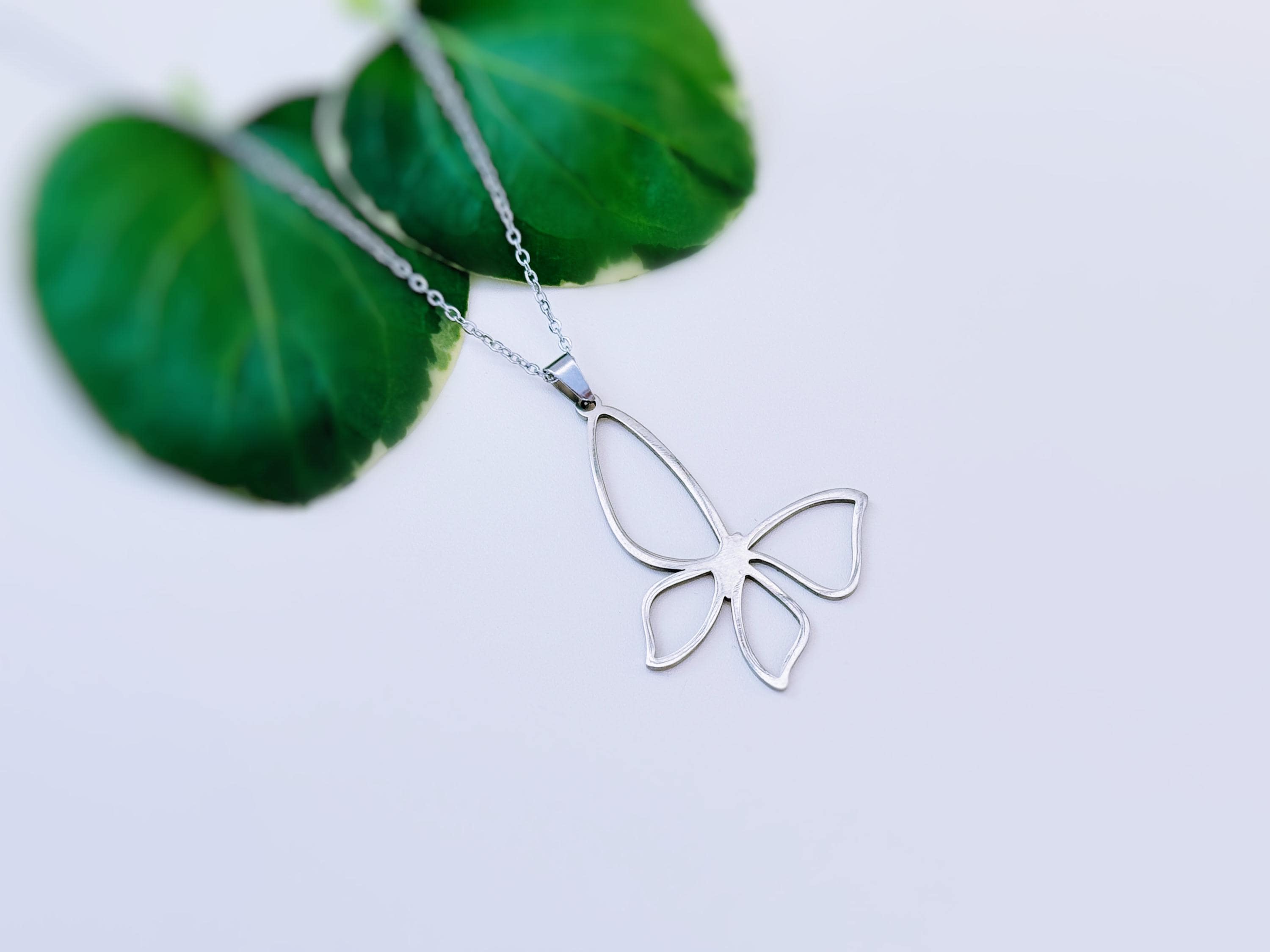 Silver Butterfly Necklace handmade unique minimalist jewelry gift for nature lovers gardeners, sister daughter, mom statement necklace steel
