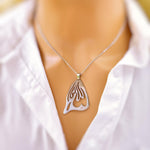 Silver Monarch Wing Butterfly Necklace handmade minimalist jewelry gift for nature lovers gardeners sisters friends statement necklace steel