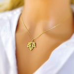 Maple Leaf Necklace silver, gold pendant for women minimalist handmade jewelry gift for gardener hiker nature lover Canadian leaves charm