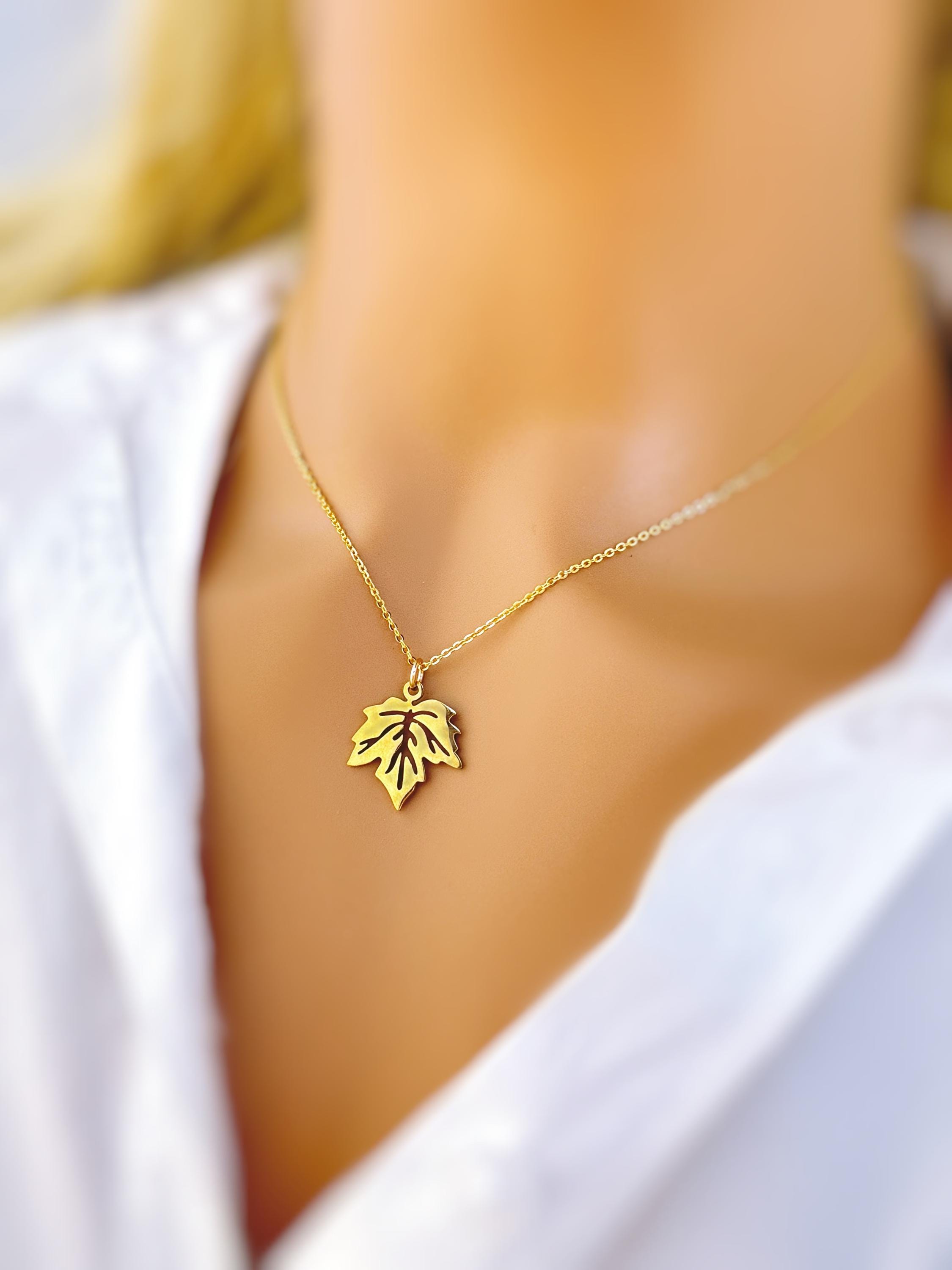 Maple Leaf Necklace silver, gold pendant for women minimalist handmade jewelry gift for gardener hiker nature lover Canadian leaves charm