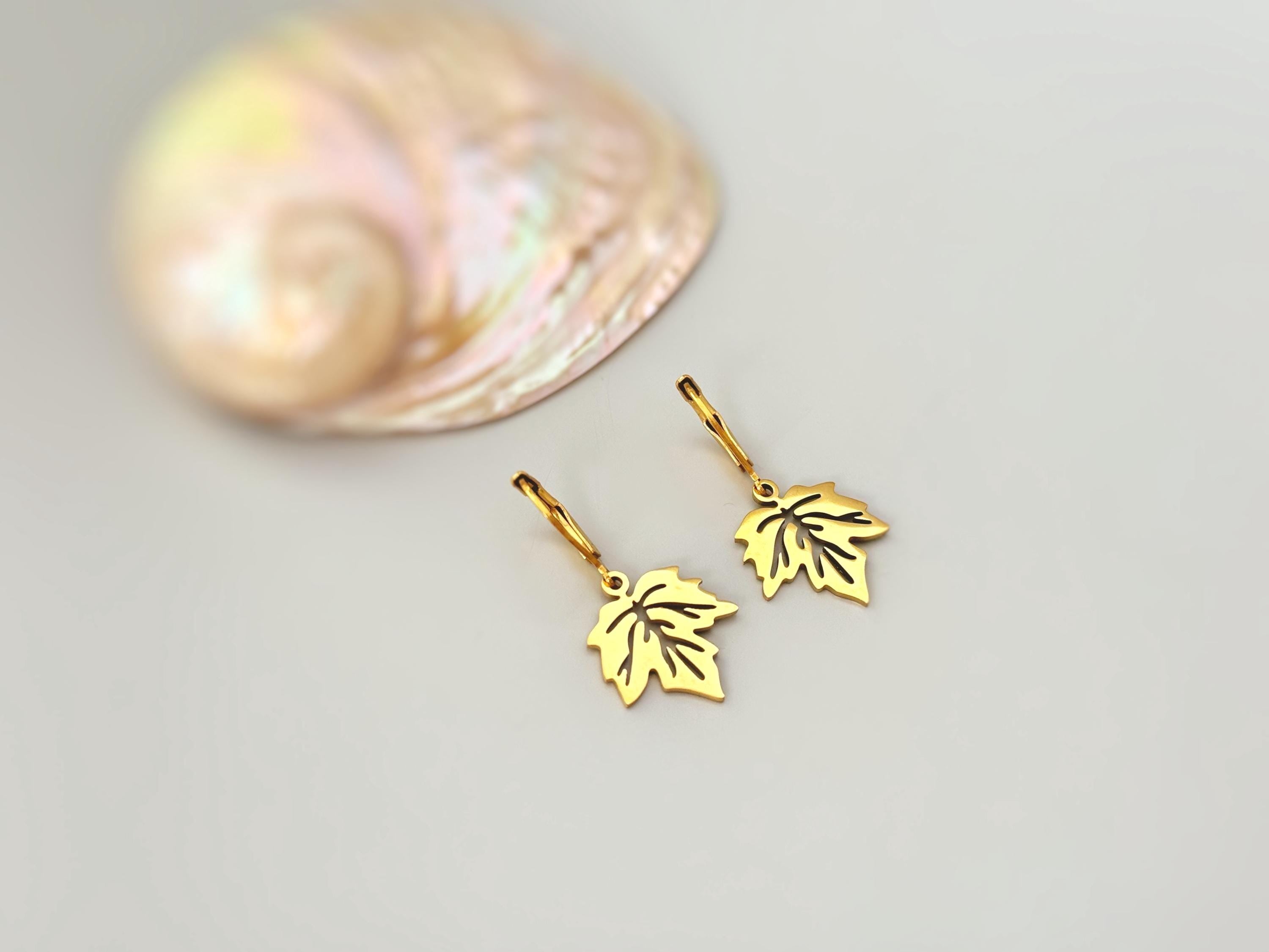 Maple Leaf Earrings dangle sterling silver, gold