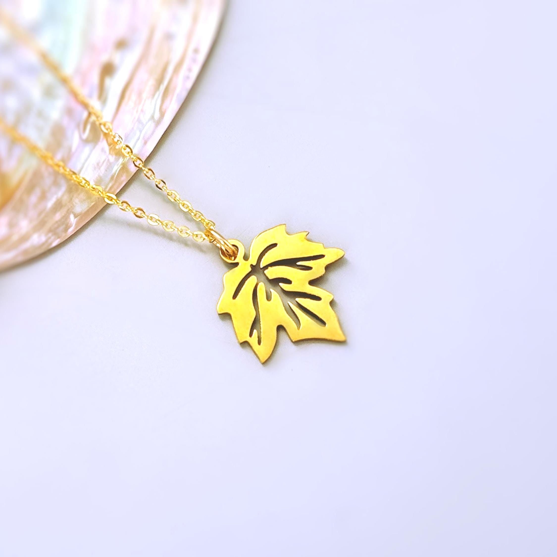 Maple Leaf Necklace silver, gold pendant for women minimalist handmade jewelry gift for gardener hiker  nature lover Canadian leaves charm