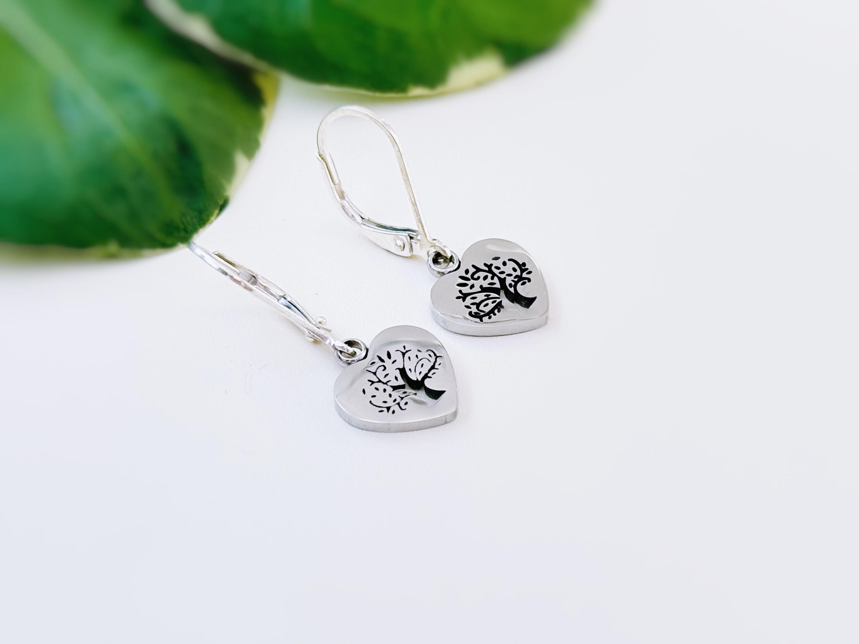 Tree of Life Earrings dangle 14k gold, silver, rose gold handmade dangly nature heart Jewelry unique romantic gift for mom, wife, sister bff